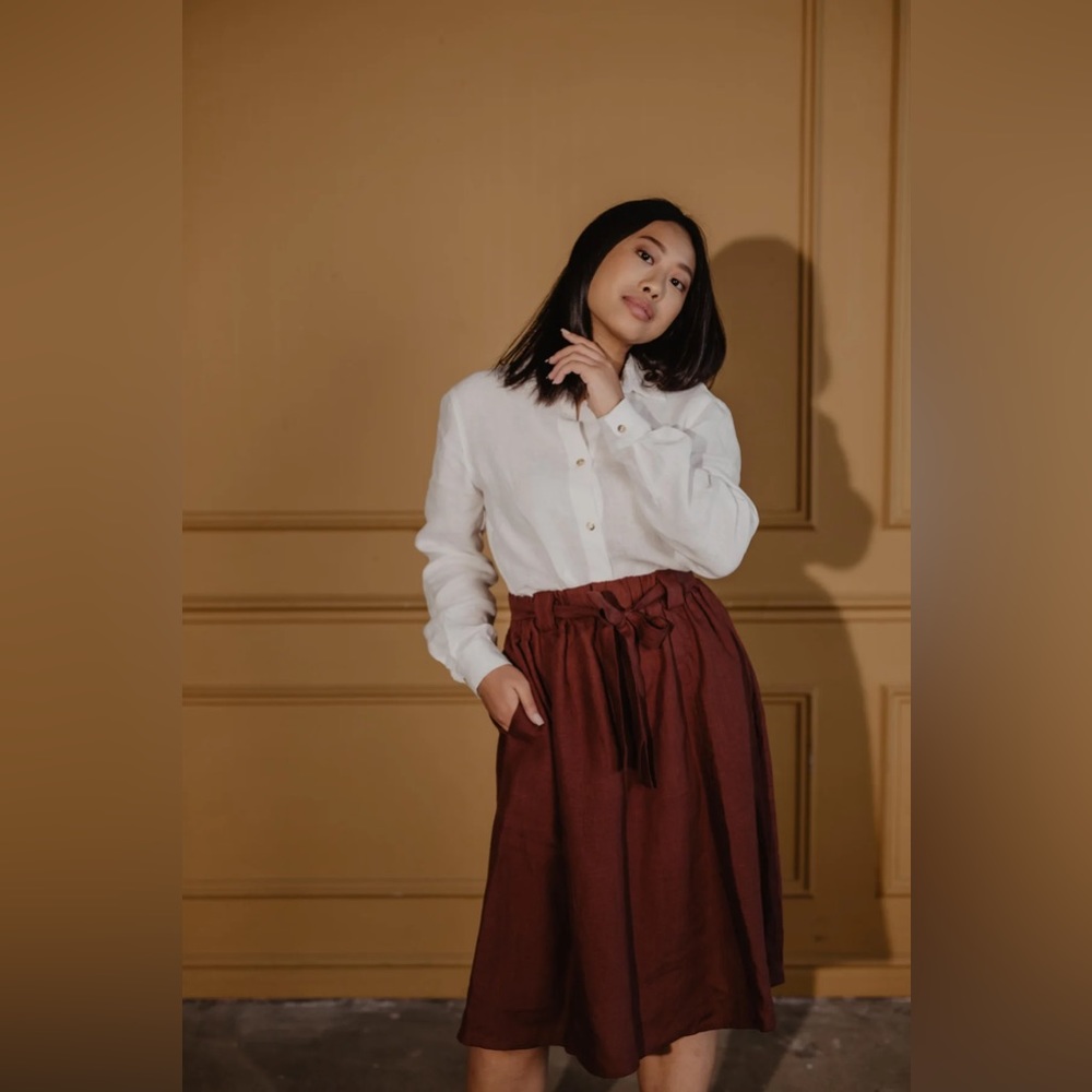 Amour Linen Bergen Mid-Length Linen Skirt